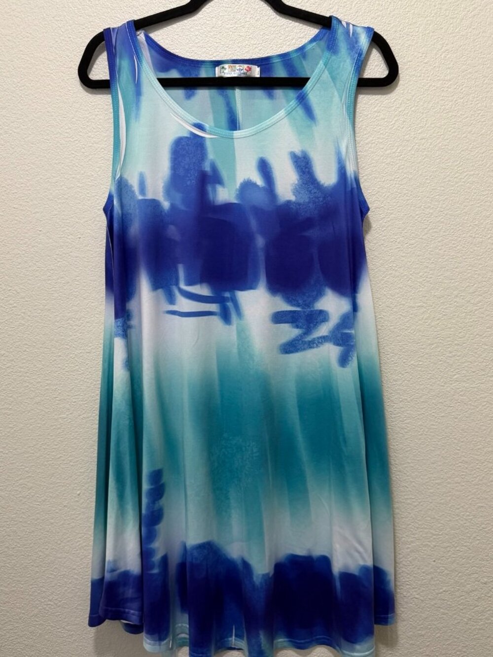 India Boutique blue tie dye sleeveless swimsuit cover up, one size